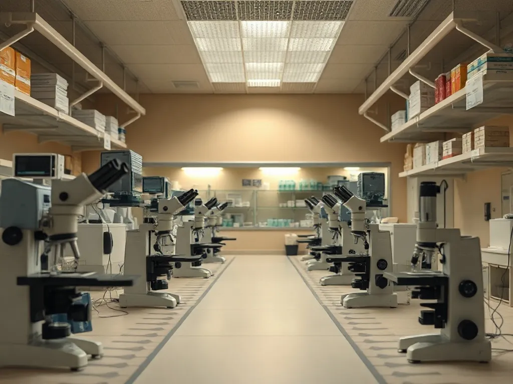 A professional high-tech medical laboratory with microscopes